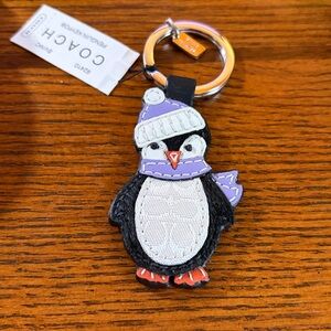 Coach Penguin Keychain with Purple and Black